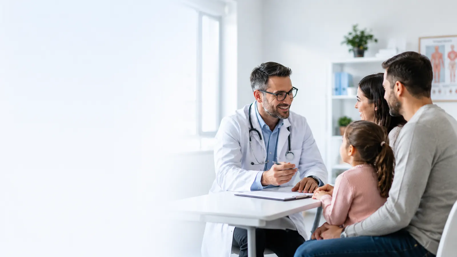 Médico atendiendo a una familia